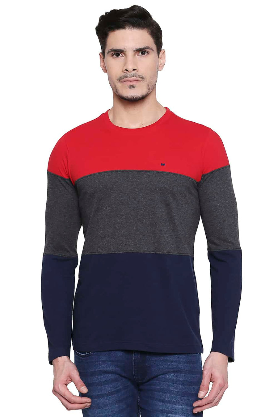 BASICS MUSCLE FIT LIPSTICK RED CREW NECK T SHIRT