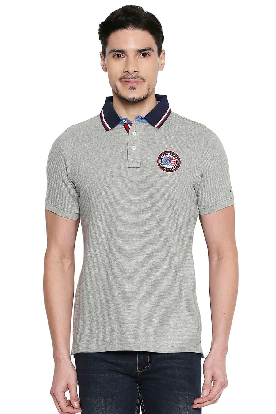 BASICS MUSCLE FIT HEATHER GRAY SPORT POLO T SHIRT