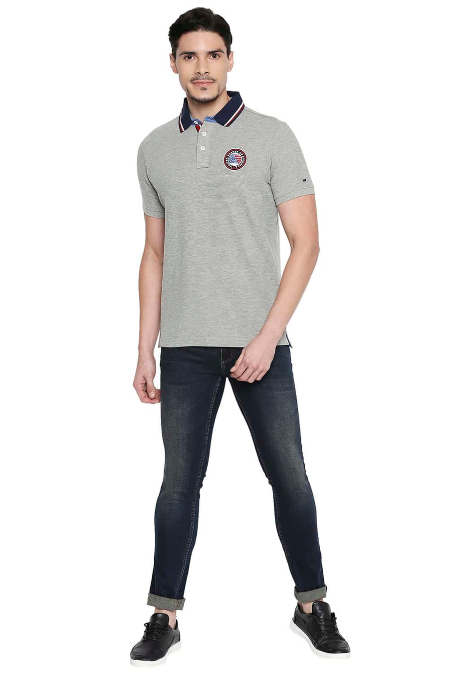 BASICS MUSCLE FIT HEATHER GRAY SPORT POLO T SHIRT