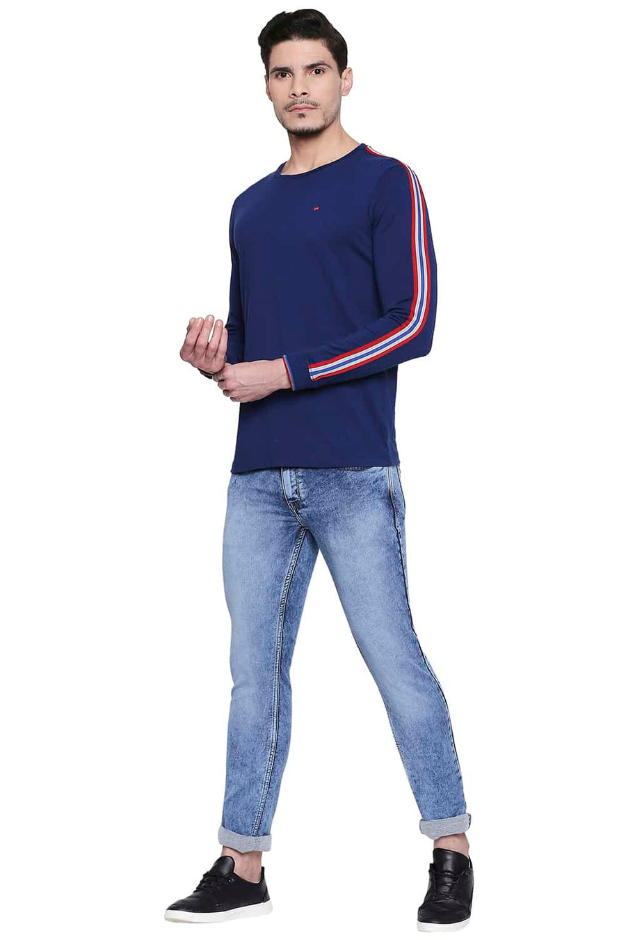 BASICS MUSCLE FIT MEDIEVAL BLUE CREW NECK T SHIRT