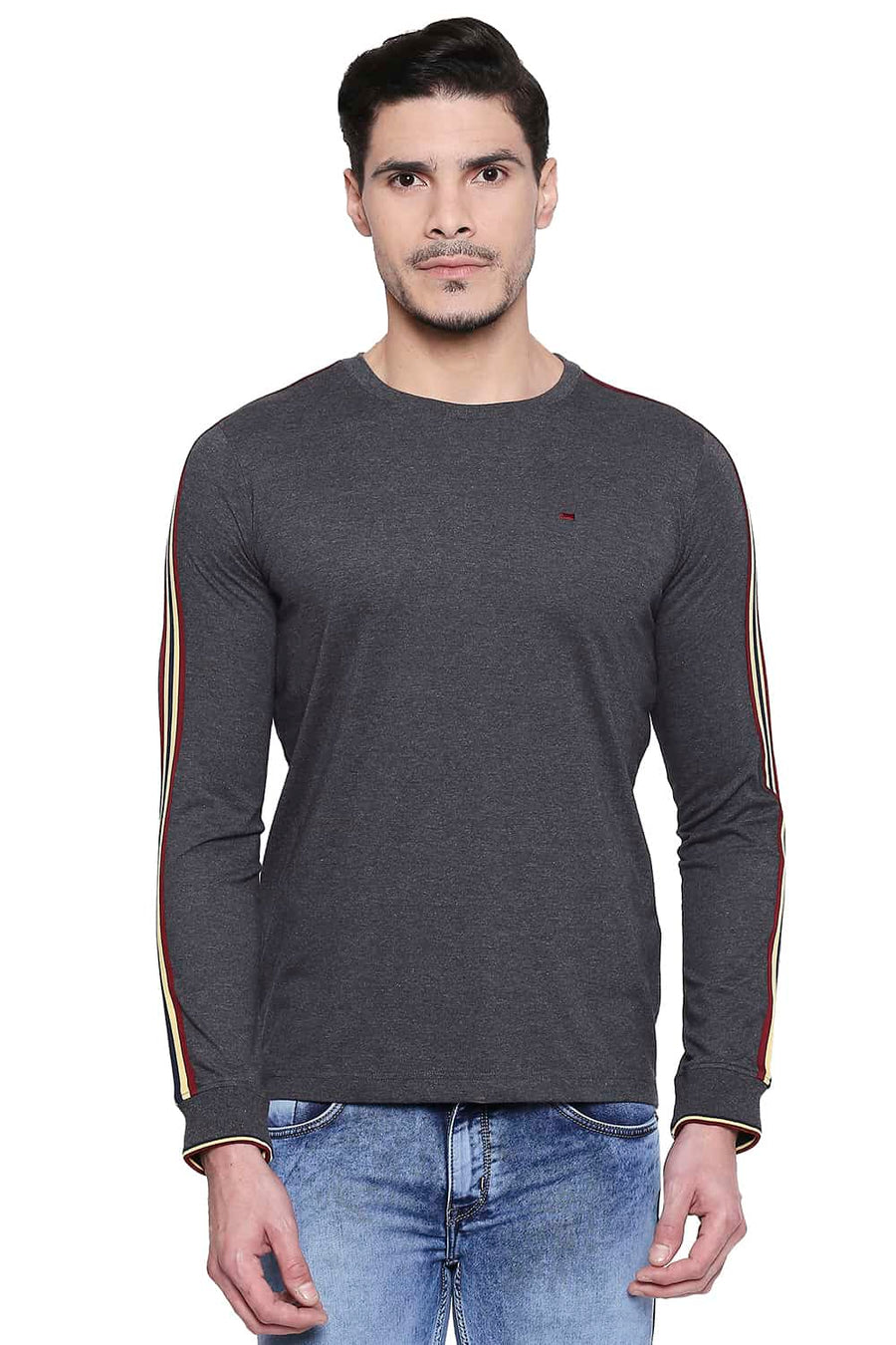 BASICS MUSCLE FIT CHARCOAL HEATHER CREW NECK T SHIRT
