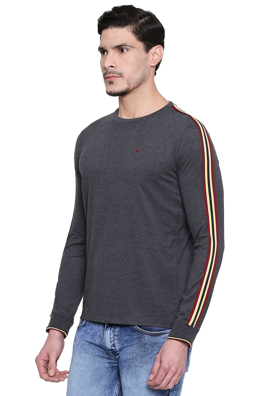 BASICS MUSCLE FIT CHARCOAL HEATHER CREW NECK T SHIRT