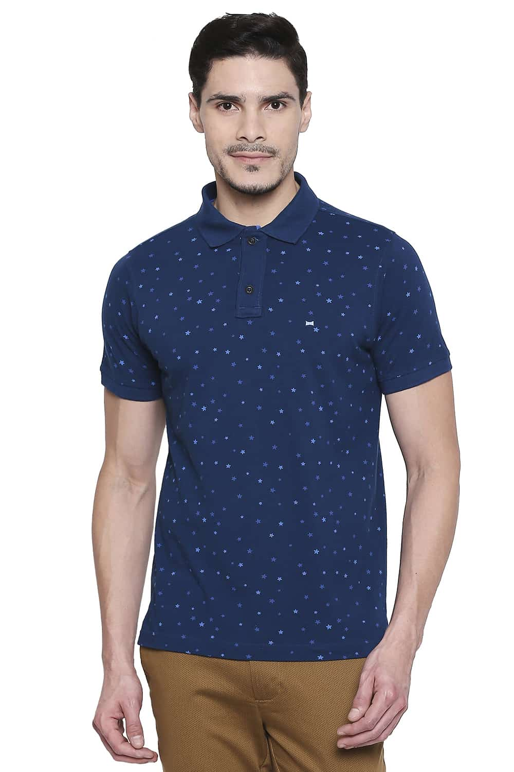 BASICS MUSCLE FIT PRINTED POLO T SHIRT