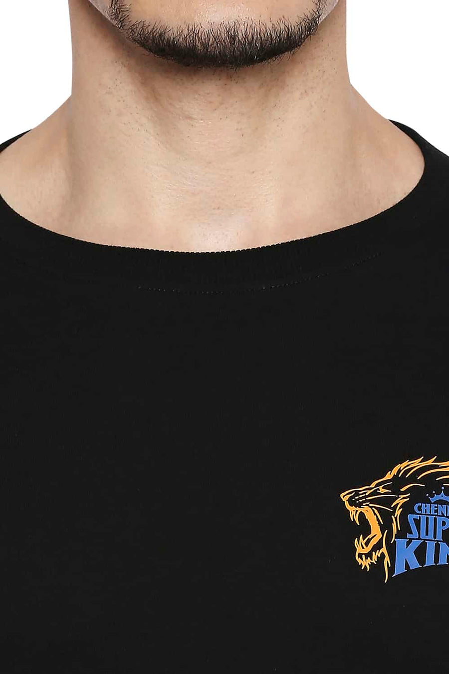 CSK ORIGINAL IPL ROARING LION PRINT BLACK CREW NECK T SHIRT