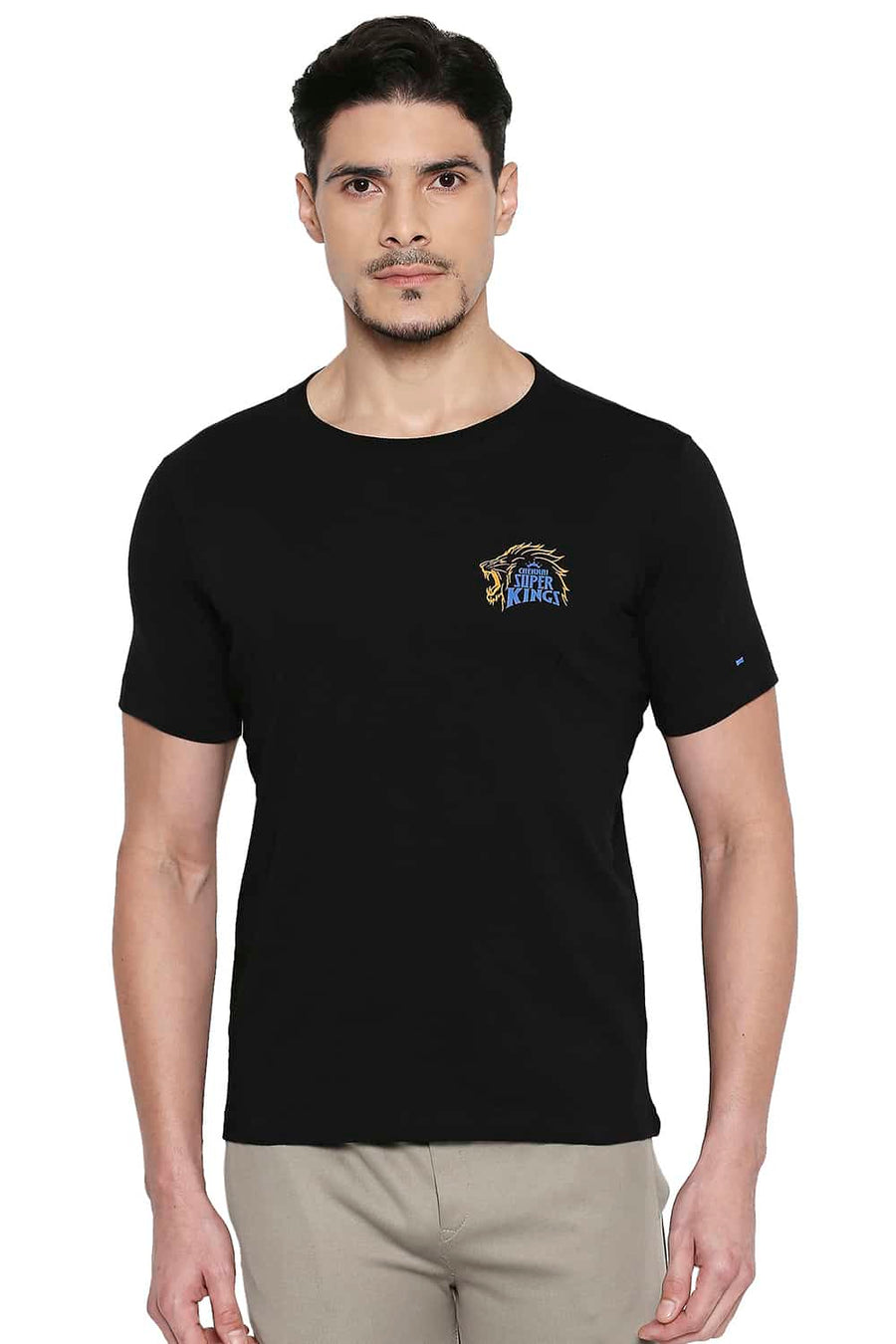 CSK ORIGINAL IPL ROARING LION PRINT BLACK CREW NECK T SHIRT