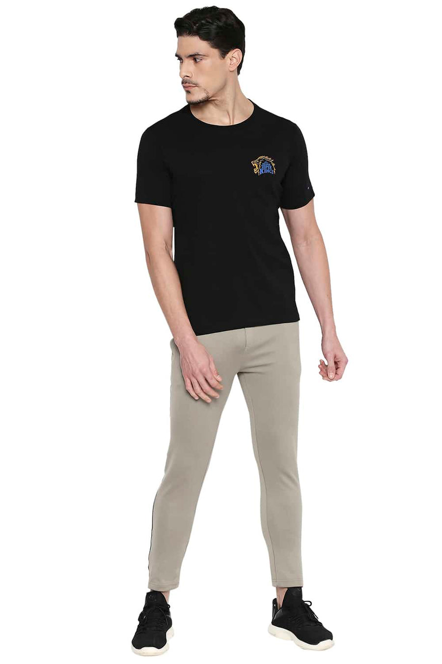 CSK ORIGINAL IPL ROARING LION PRINT BLACK CREW NECK T SHIRT