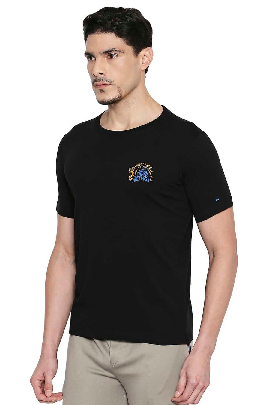 CSK ORIGINAL IPL ROARING LION PRINT BLACK CREW NECK T SHIRT