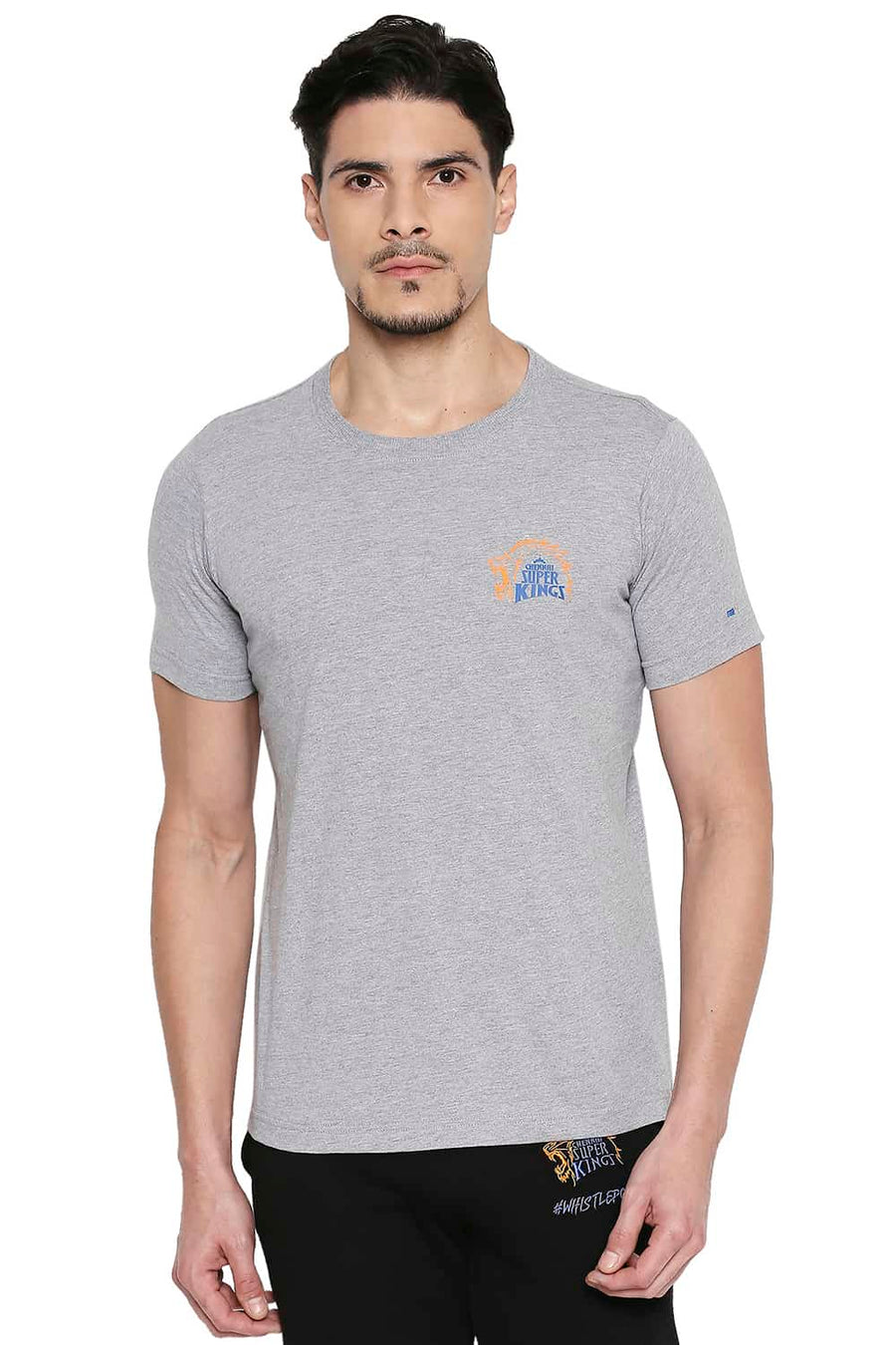 CSK ORIGINAL IPL ROARING LION PRINT GREY CREW NECK T SHIRT