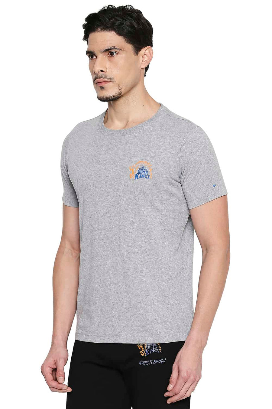 CSK ORIGINAL IPL ROARING LION PRINT GREY CREW NECK T SHIRT