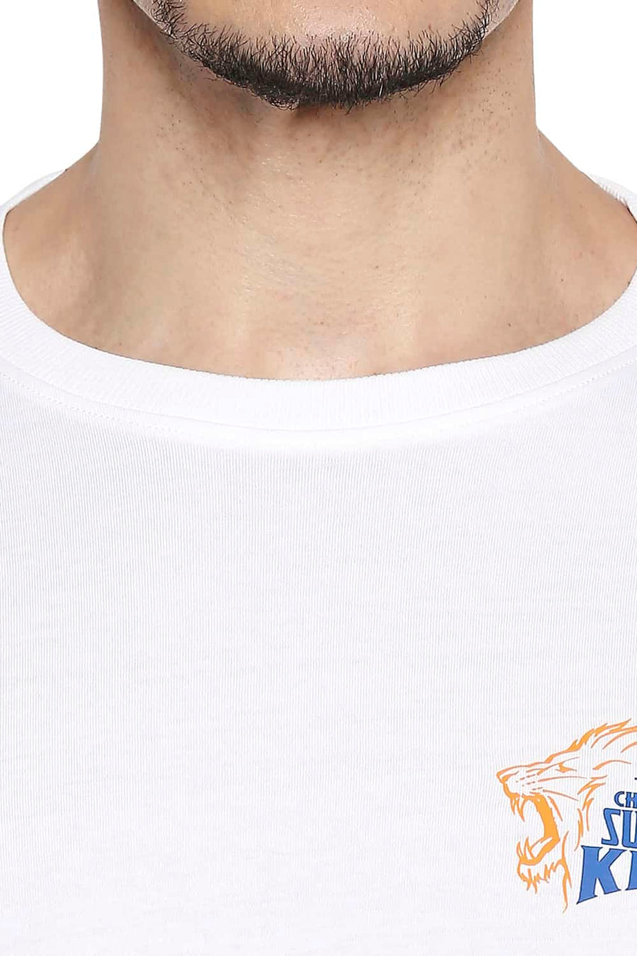 CSK ORIGINAL IPL ROARING LION PRINT WHITE CREW NECK T SHIRT