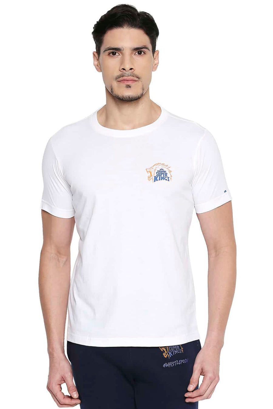 CSK ORIGINAL IPL ROARING LION PRINT WHITE CREW NECK T SHIRT