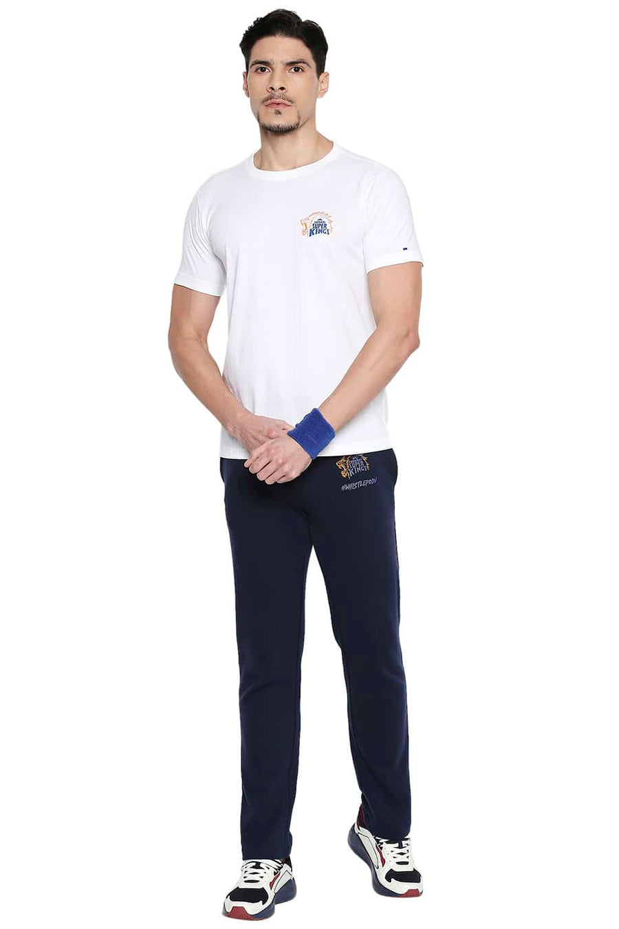 CSK ORIGINAL IPL ROARING LION PRINT WHITE CREW NECK T SHIRT