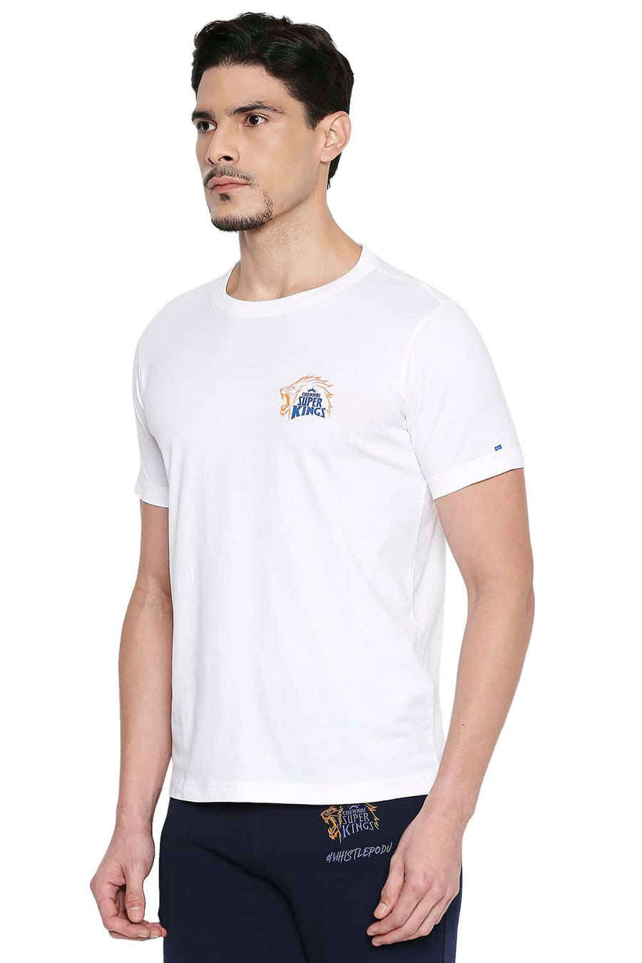 CSK ORIGINAL IPL ROARING LION PRINT WHITE CREW NECK T SHIRT