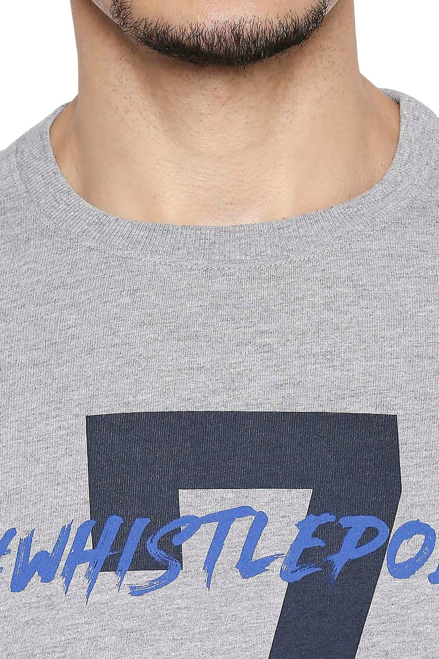 CSK ORIGINAL IPL WHISTGLE PODU GREY CREW NECK T SHIRT