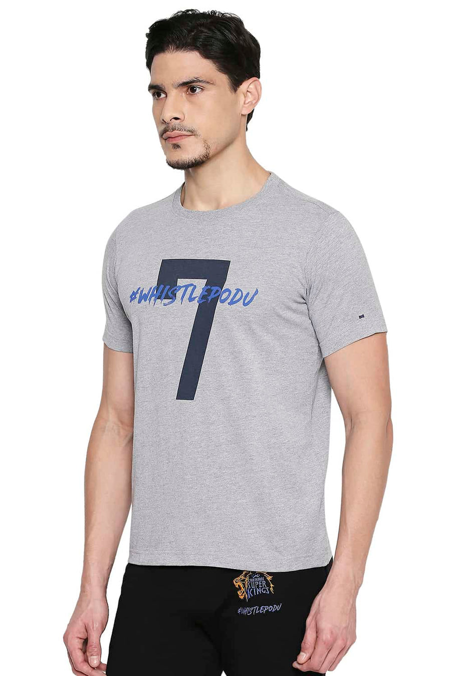 CSK ORIGINAL IPL WHISTGLE PODU GREY CREW NECK T SHIRT