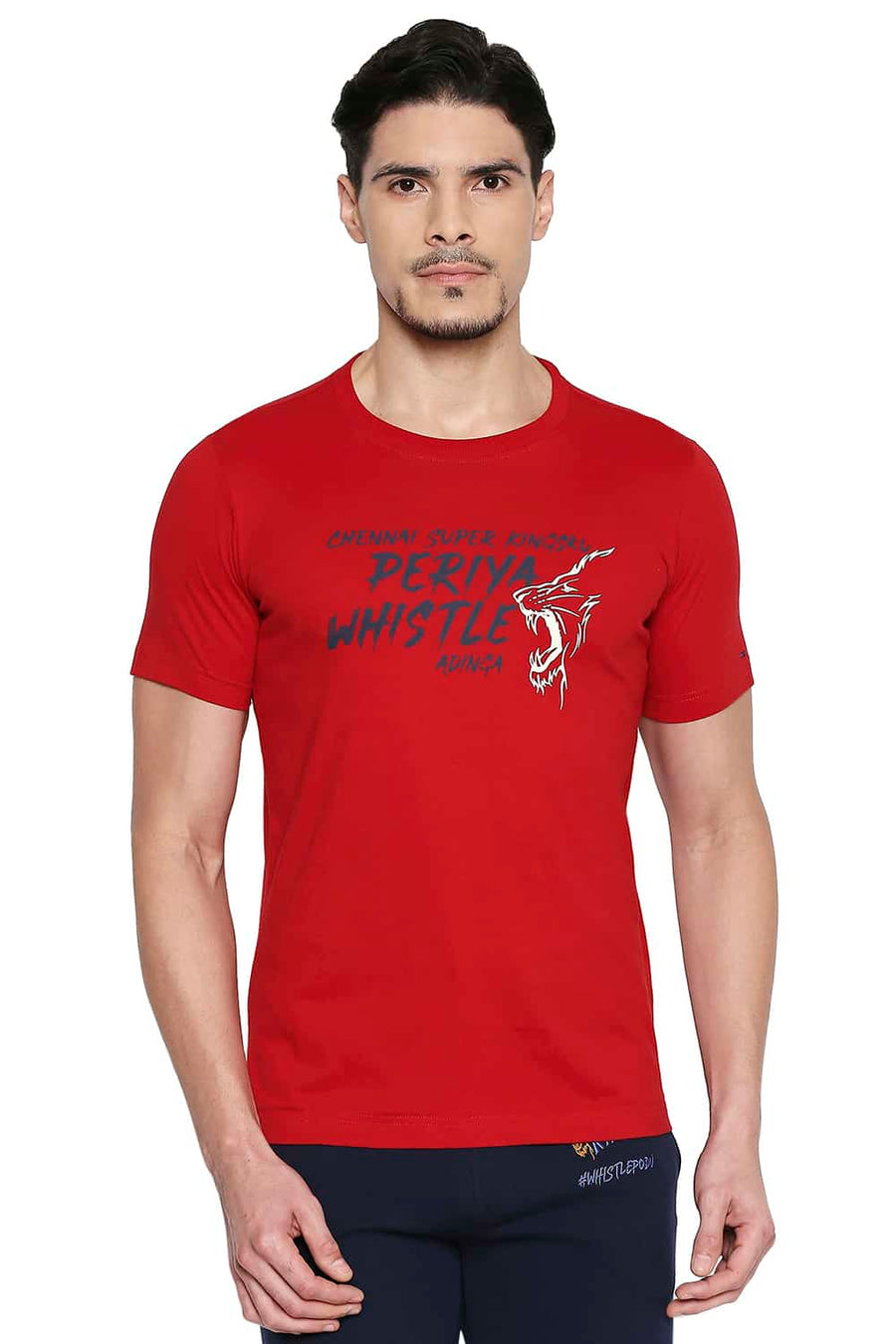 CSK ORIGINAL IPL PERIYA WHISTGLE ADINGA RED CREW NECK T SHIRT