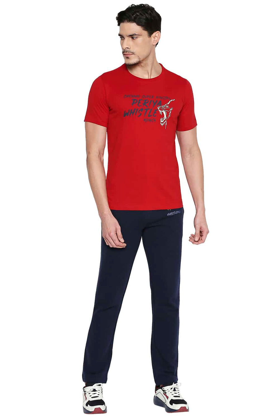 CSK ORIGINAL IPL PERIYA WHISTGLE ADINGA RED CREW NECK T SHIRT