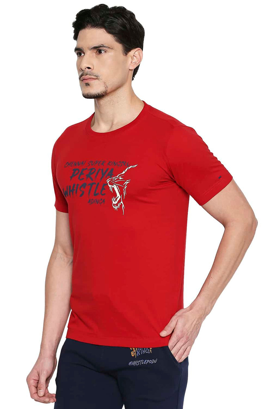 CSK ORIGINAL IPL PERIYA WHISTGLE ADINGA RED CREW NECK T SHIRT