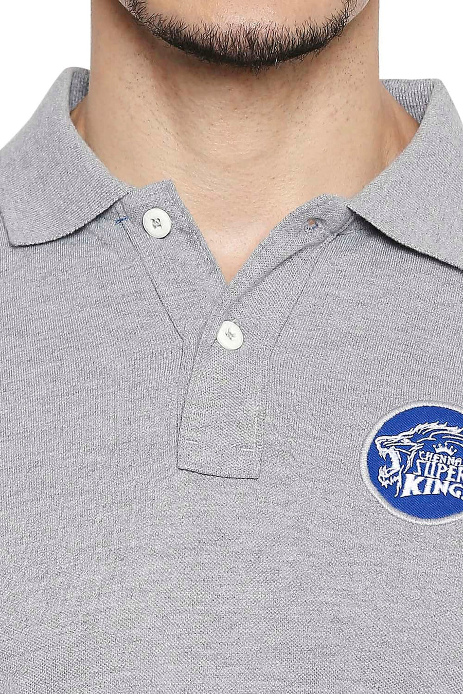CSK ORIGINAL IPL ROARING LION GREY POLO T SHIRT
