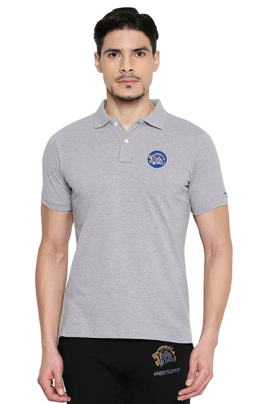 CSK ORIGINAL IPL ROARING LION GREY POLO T SHIRT