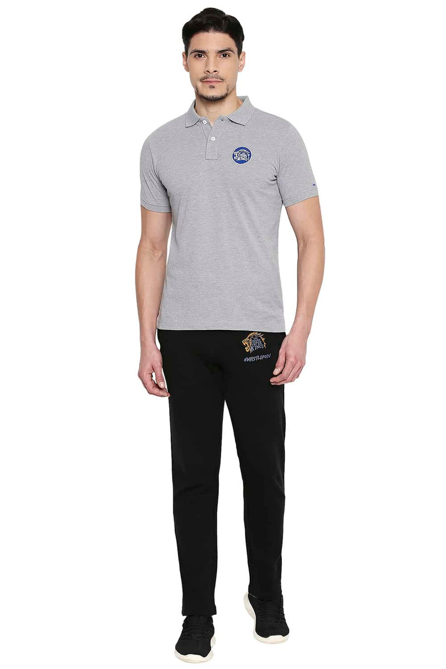 CSK ORIGINAL IPL ROARING LION GREY POLO T SHIRT
