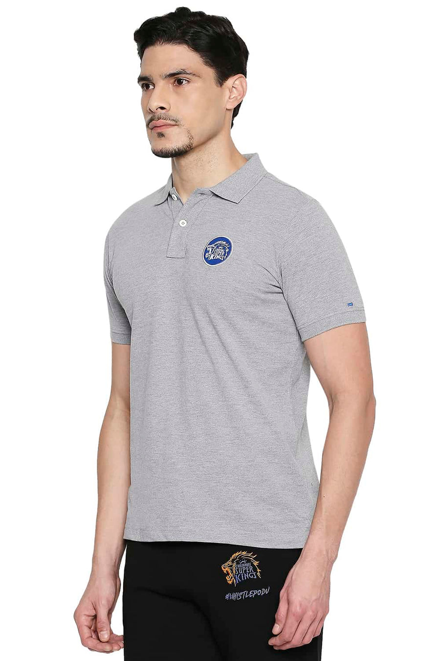 CSK ORIGINAL IPL ROARING LION GREY POLO T SHIRT