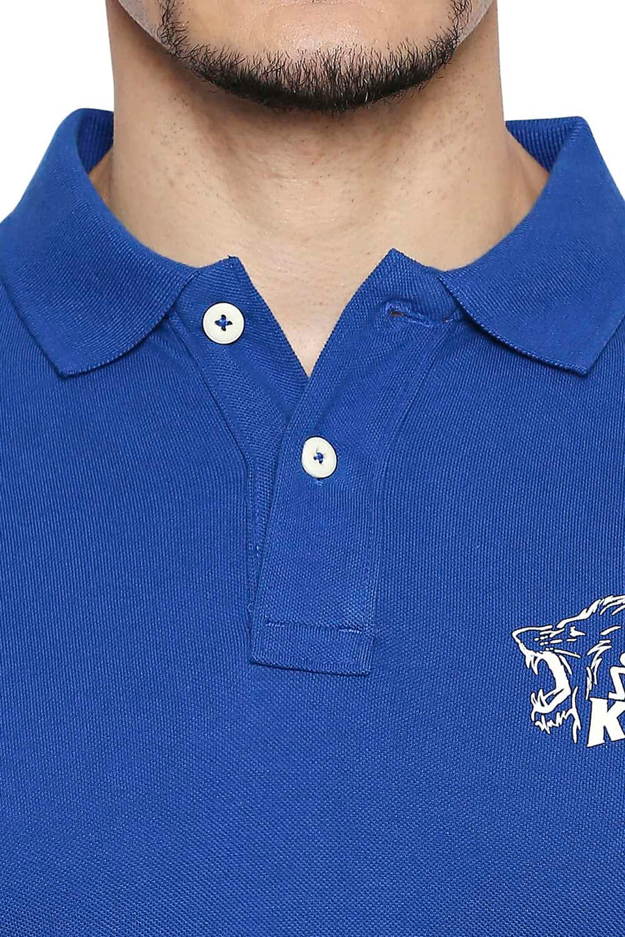 CSK ORIGINAL IPL ROARING LION PRINT BLUE POLO T SHIRT