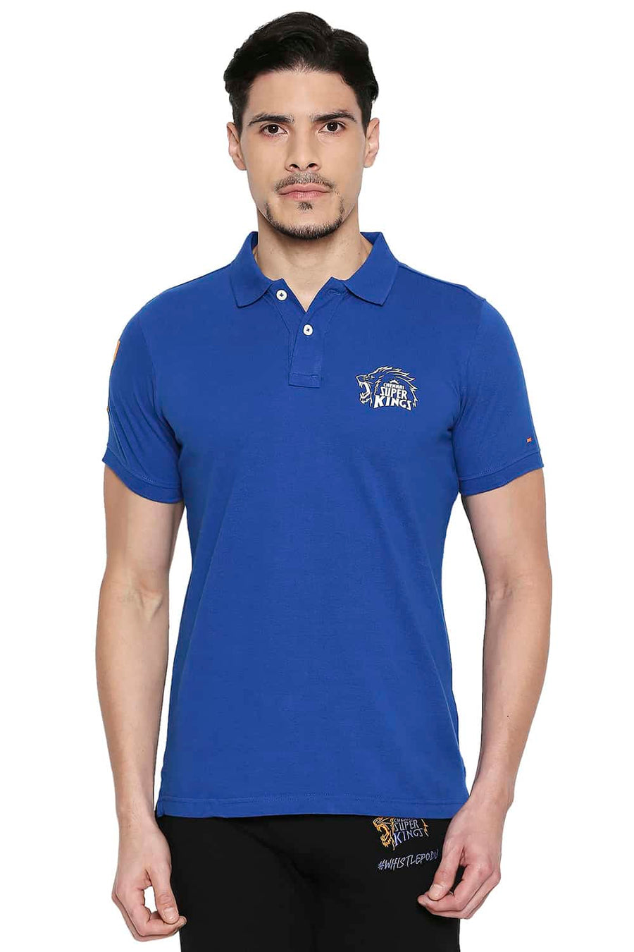 CSK ORIGINAL IPL ROARING LION PRINT BLUE POLO T SHIRT