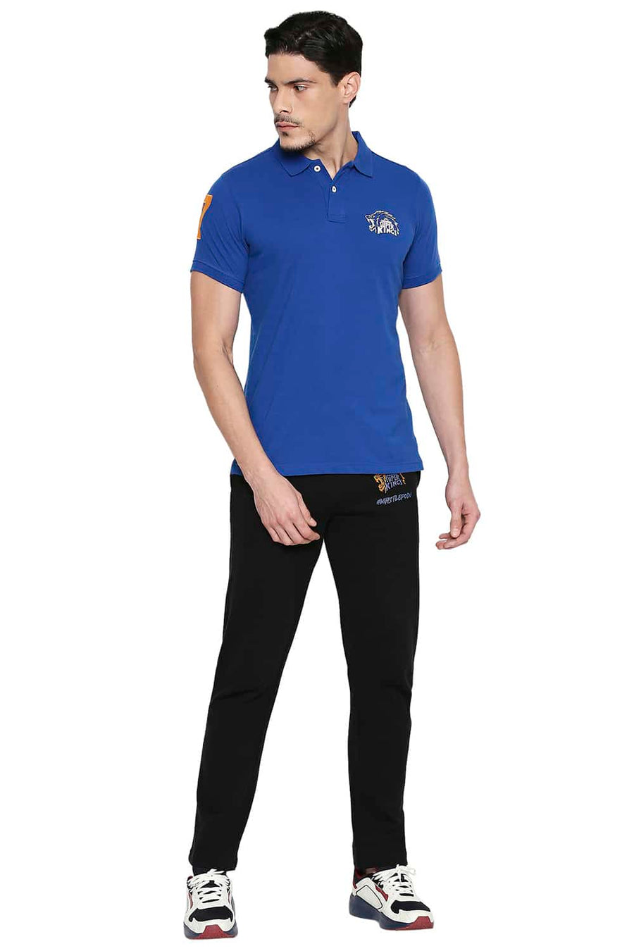 CSK ORIGINAL IPL ROARING LION PRINT BLUE POLO T SHIRT