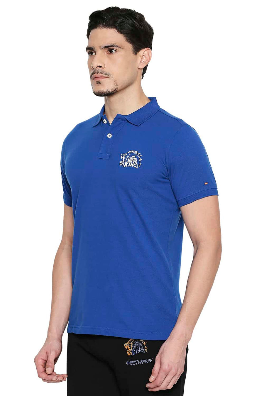 CSK ORIGINAL IPL ROARING LION PRINT BLUE POLO T SHIRT