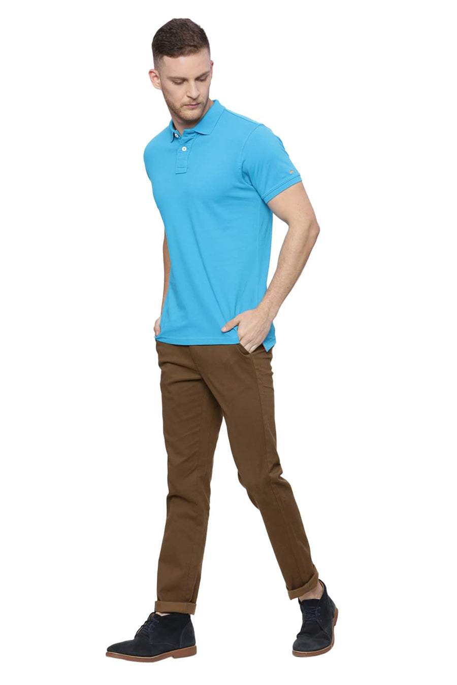BASICS MUSCLE FIT MARINE BLUE POLO T SHIRT