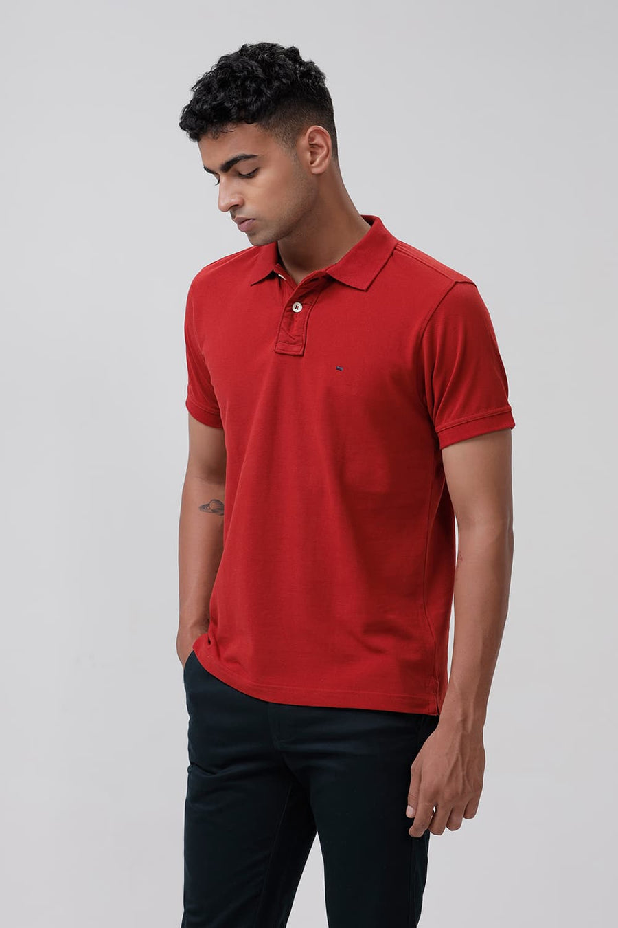 BASICS MUSCLE FIT RUST POLO T SHIRT