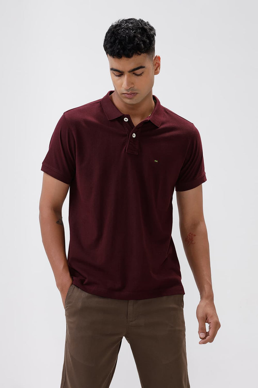 BASICS MUSCLE FIT PORT ROYALE WINE POLO T.SHIRT