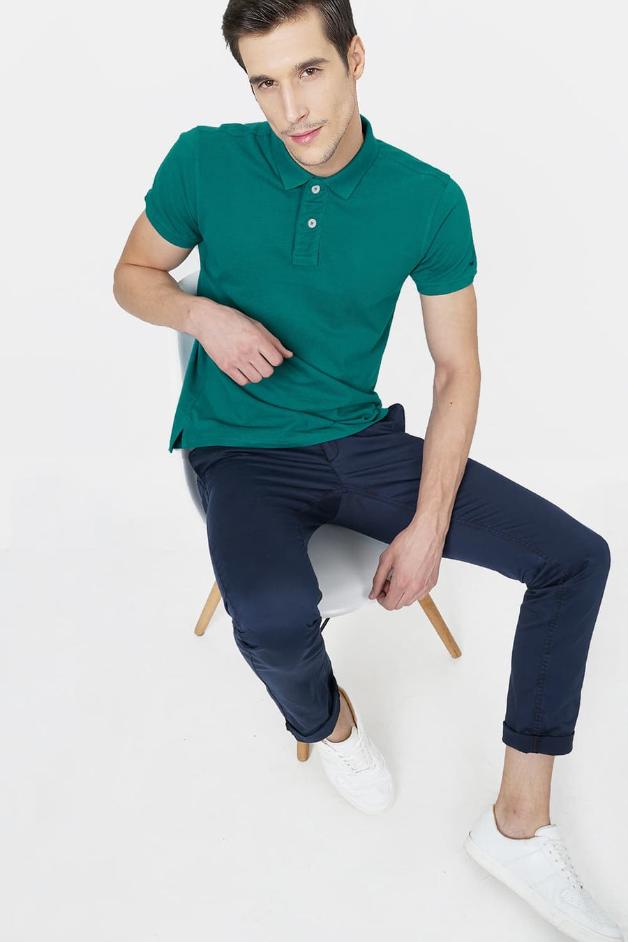 BASICS MUSCLE FIT ALPINE GREEN POLO T.SHIRT