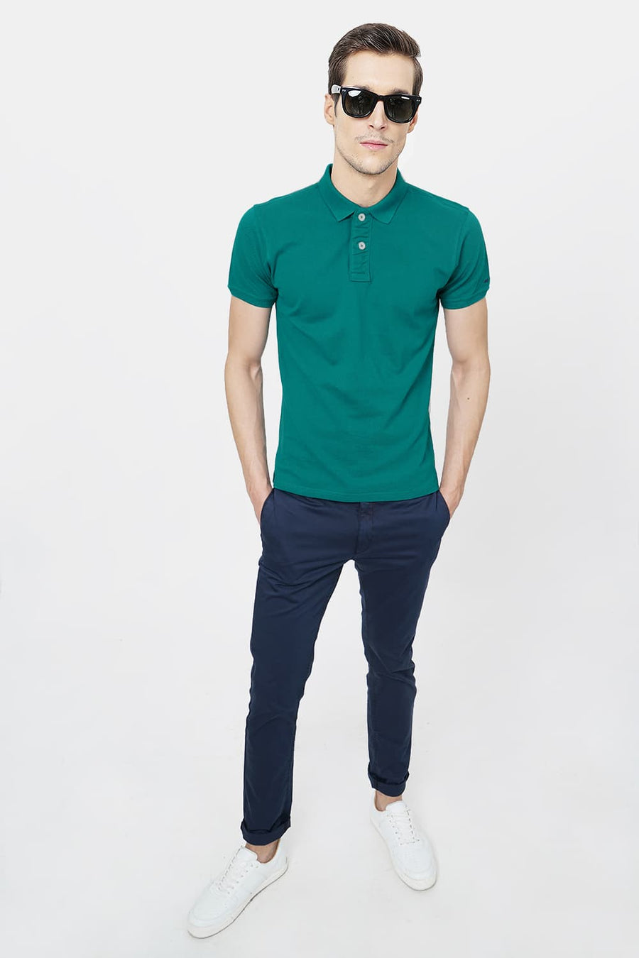 BASICS MUSCLE FIT ALPINE GREEN POLO T.SHIRT