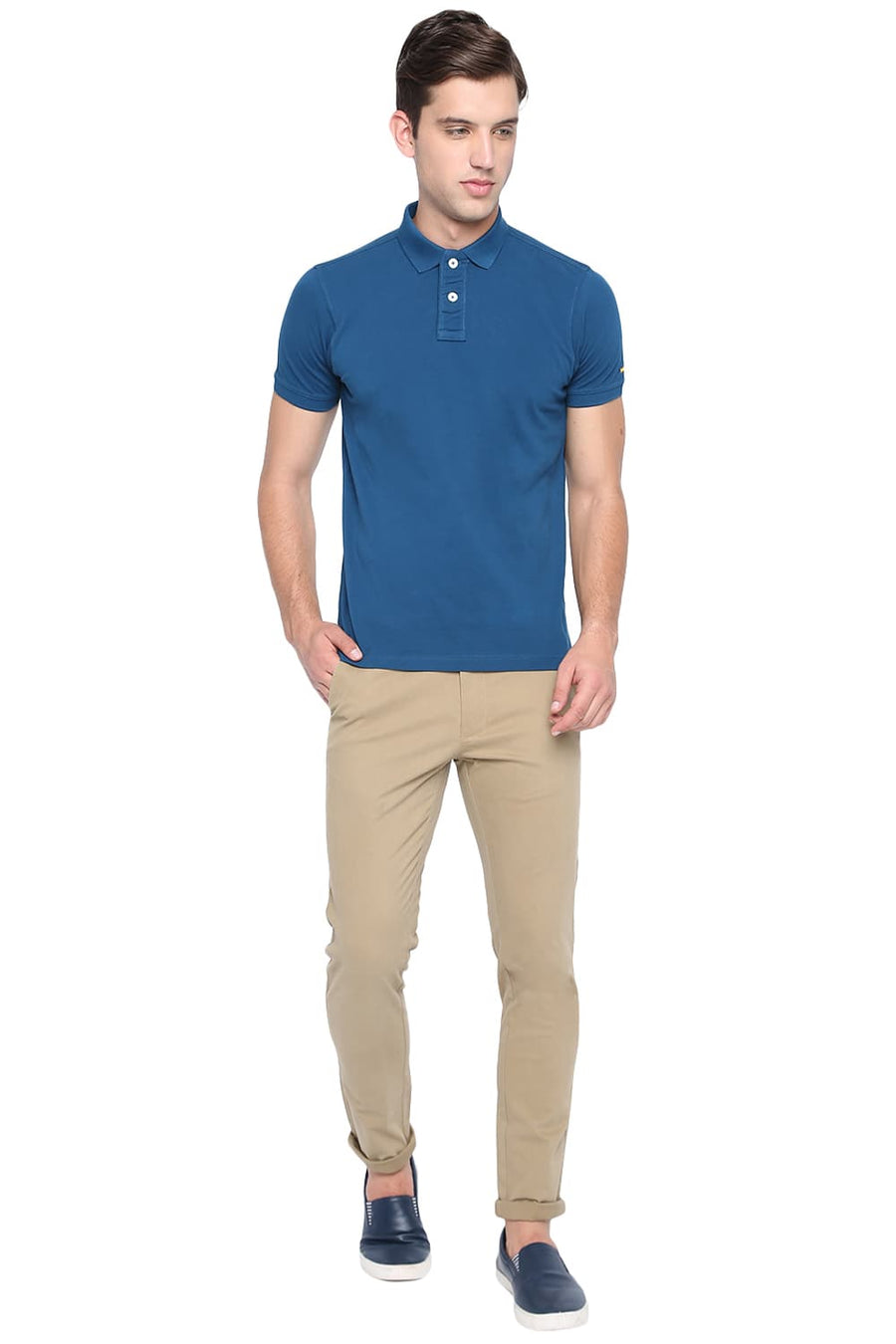 BASICS MUSCLE FIT MOROCCAN BLUE POLO T SHIRT
