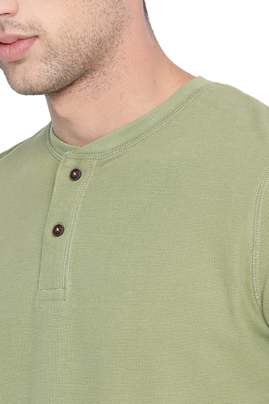 BASICS MUSCLE FIT IGUANA GREEN HENLEY T SHIRT