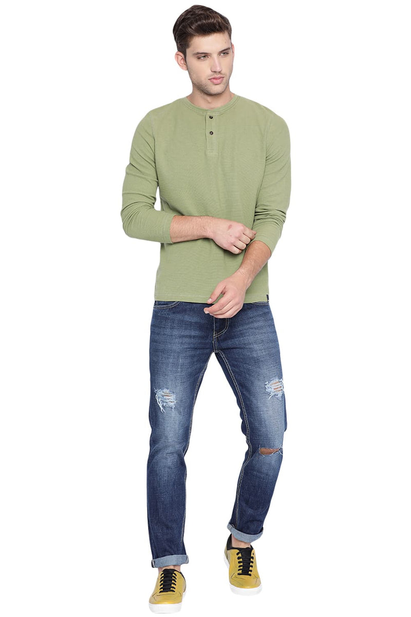 BASICS MUSCLE FIT HENLEY T SHIRT