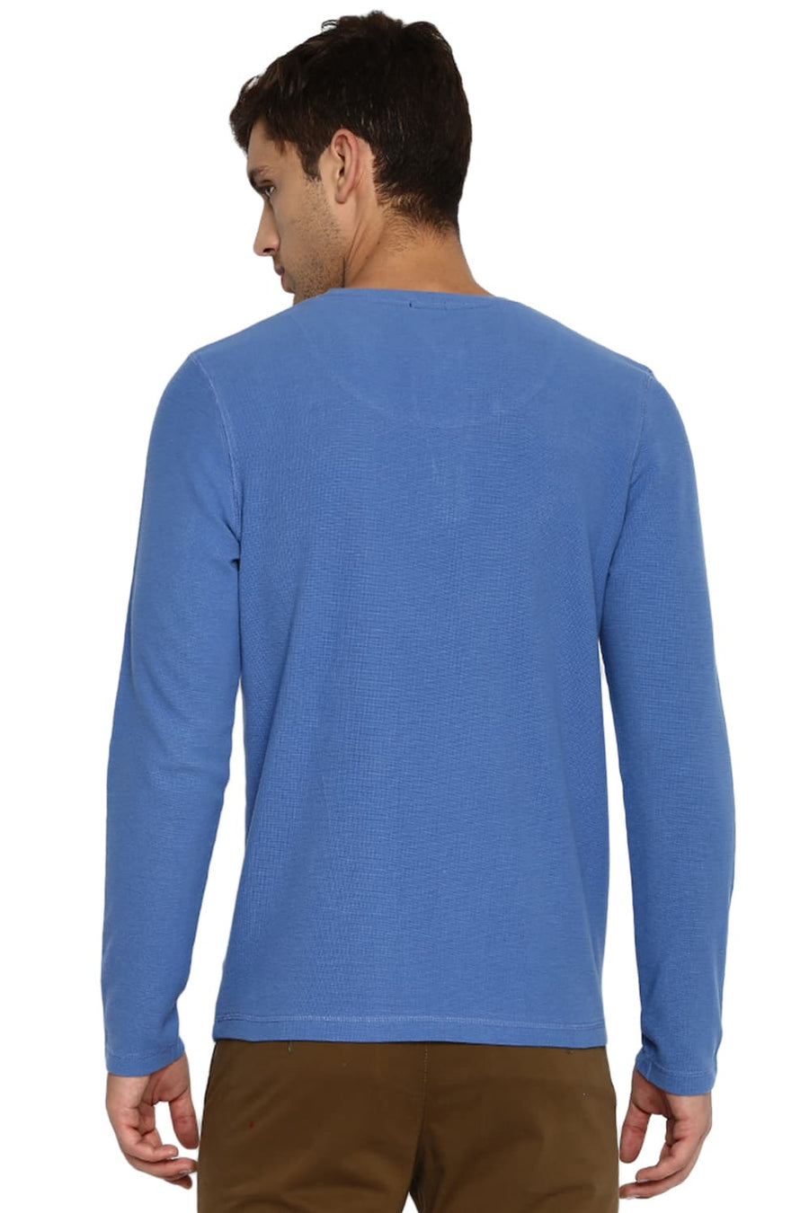 BASICS MUSCLE FIT DEDERAL BLUE HENLEY T SHIRT