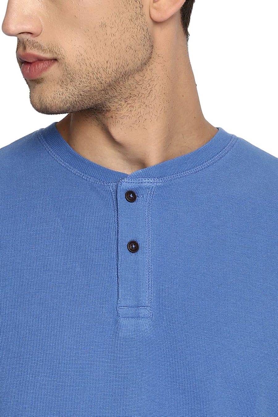 BASICS MUSCLE FIT DEDERAL BLUE HENLEY T SHIRT