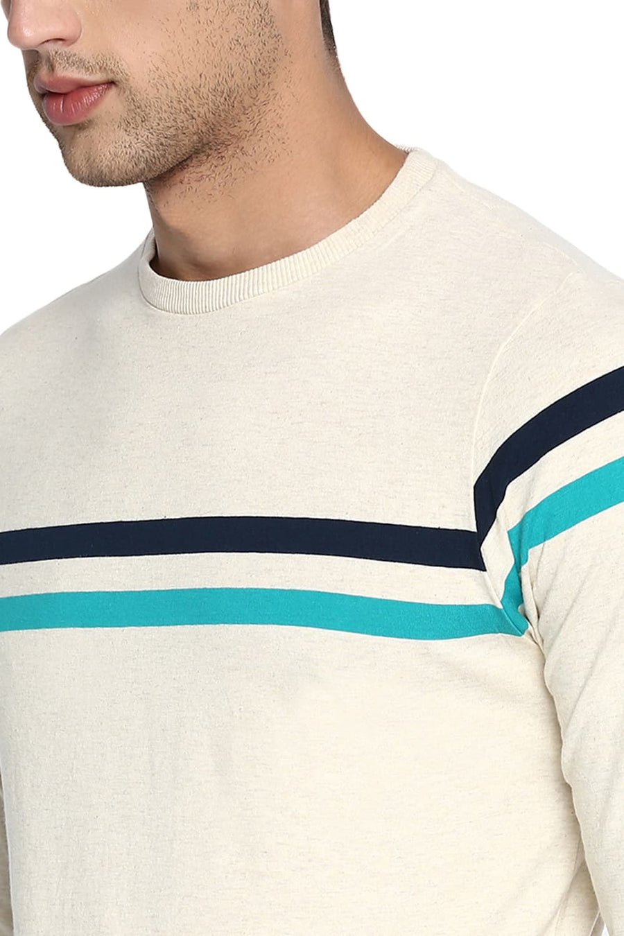 BASICS MUSCLE FIT ECRU HEATHER CREW NECK T SHIRT