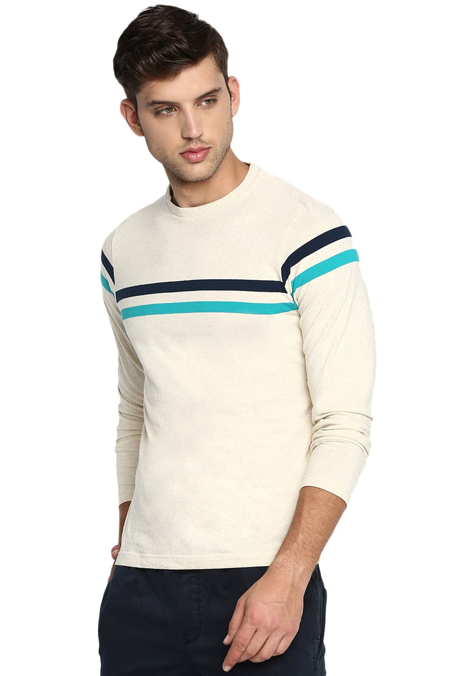 BASICS MUSCLE FIT ECRU HEATHER CREW NECK T SHIRT
