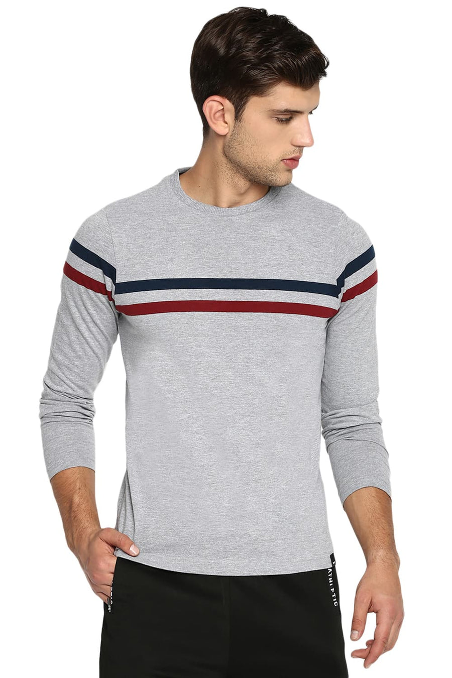 BASICS MUSCLE FIT GREY HEATHER CREW NECK T SHIRT