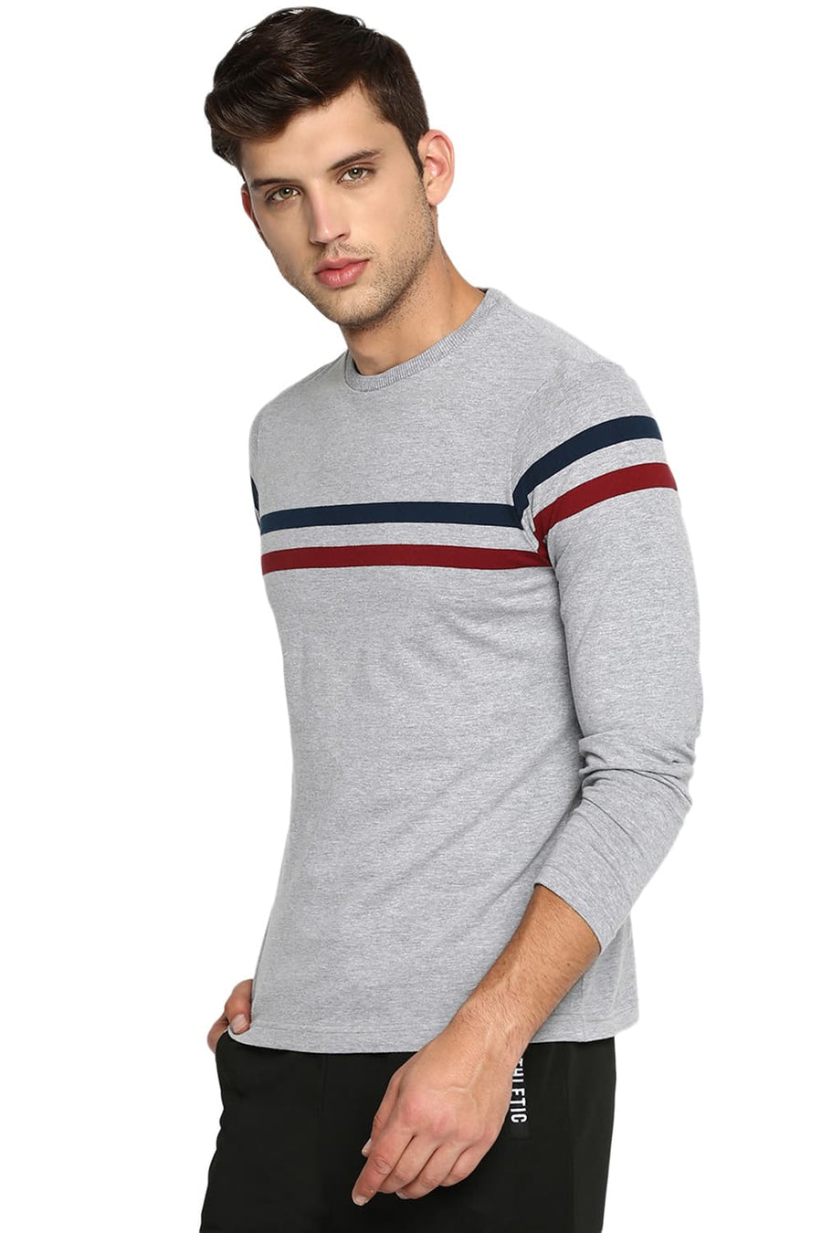 BASICS MUSCLE FIT GREY HEATHER CREW NECK T SHIRT