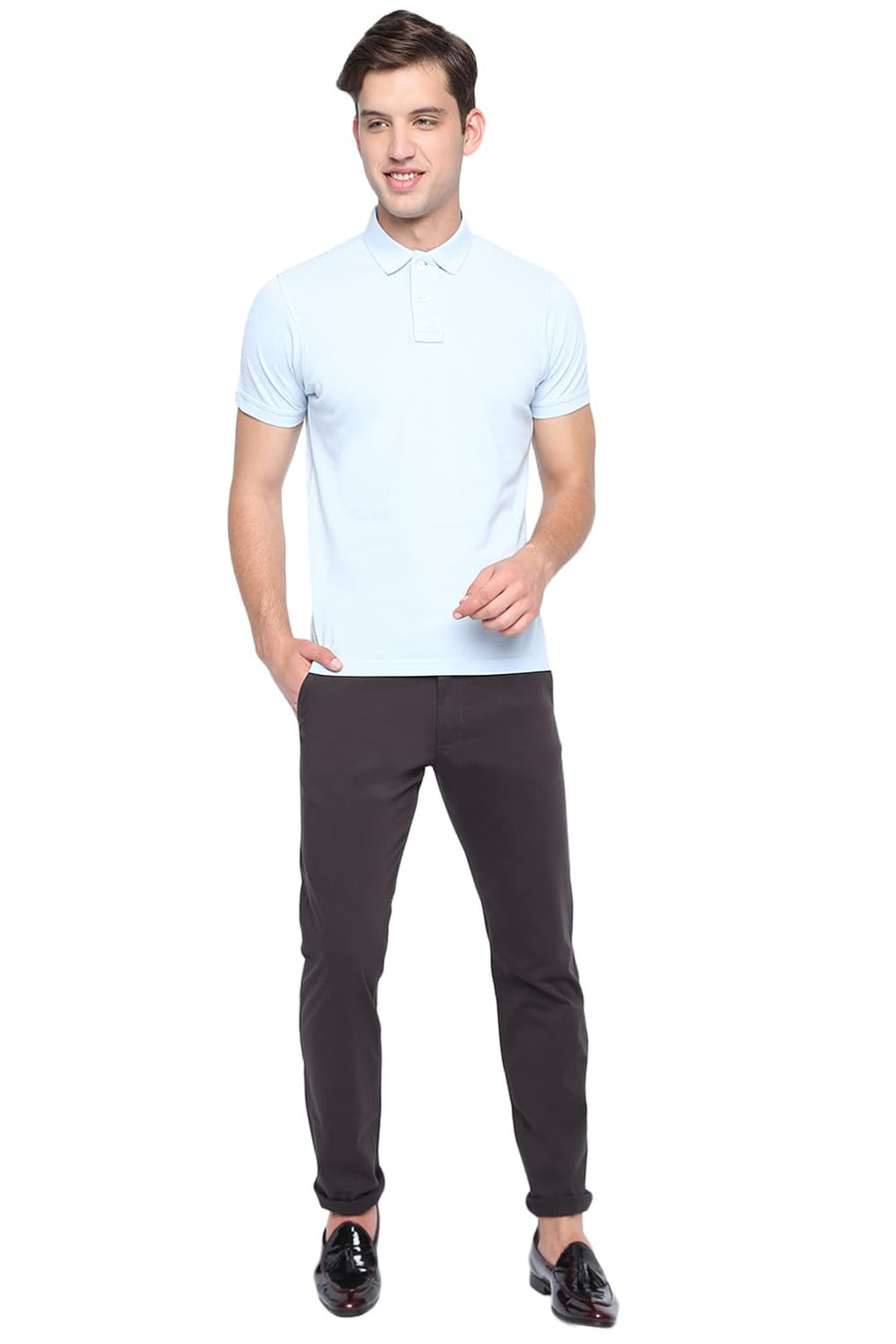 BASICS MUSCLE FIT BABY BLUE POLO T SHIRT