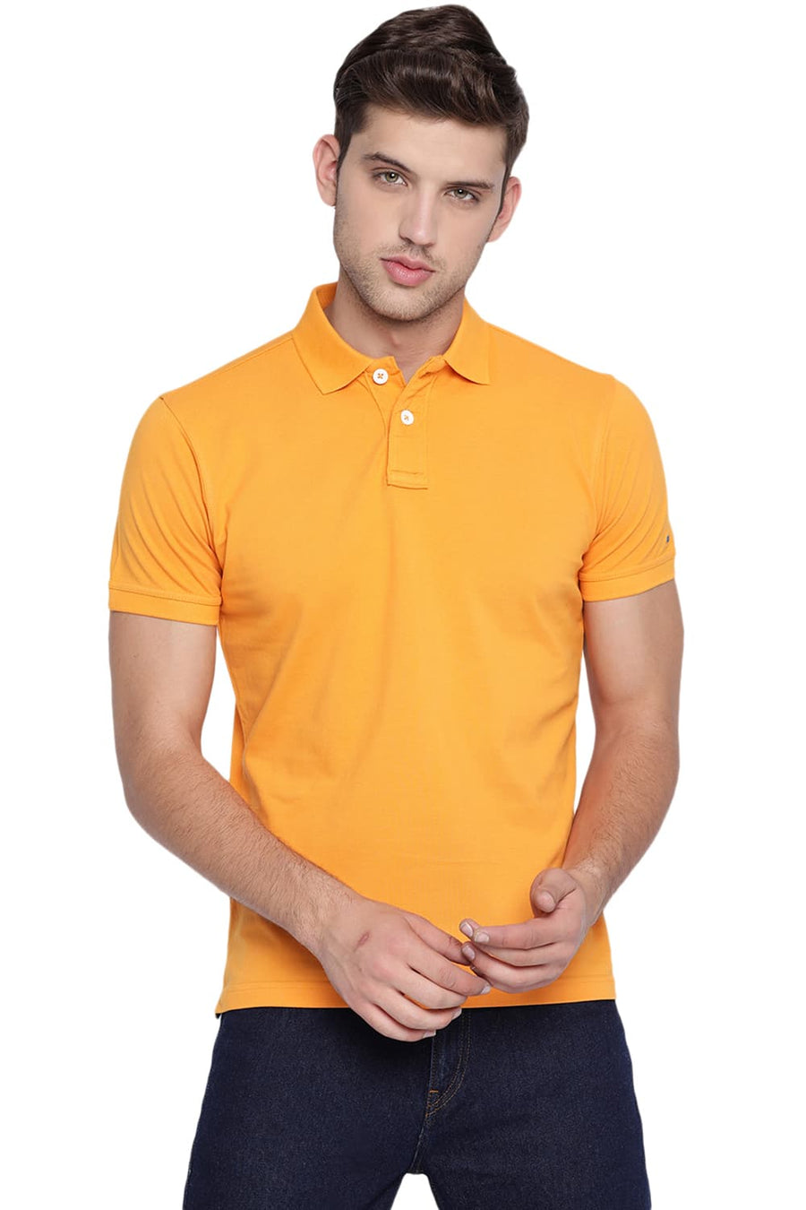 BASICS MUSCLE FIT MARIGOLD ORANGE POLO T SHIRT