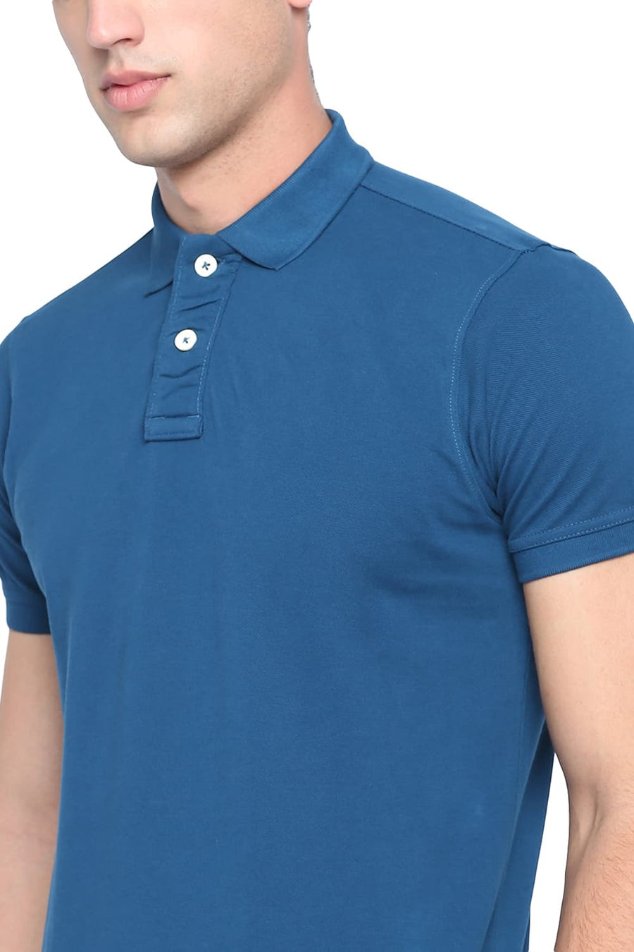 BASICS MUSCLE FIT MOROCCAN BLUE POLO T SHIRT