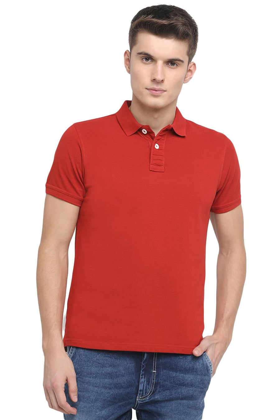 BASICS MUSCLE FIT RUST POLO T SHIRT