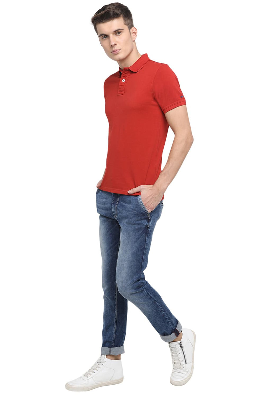 BASICS MUSCLE FIT RUST POLO T SHIRT