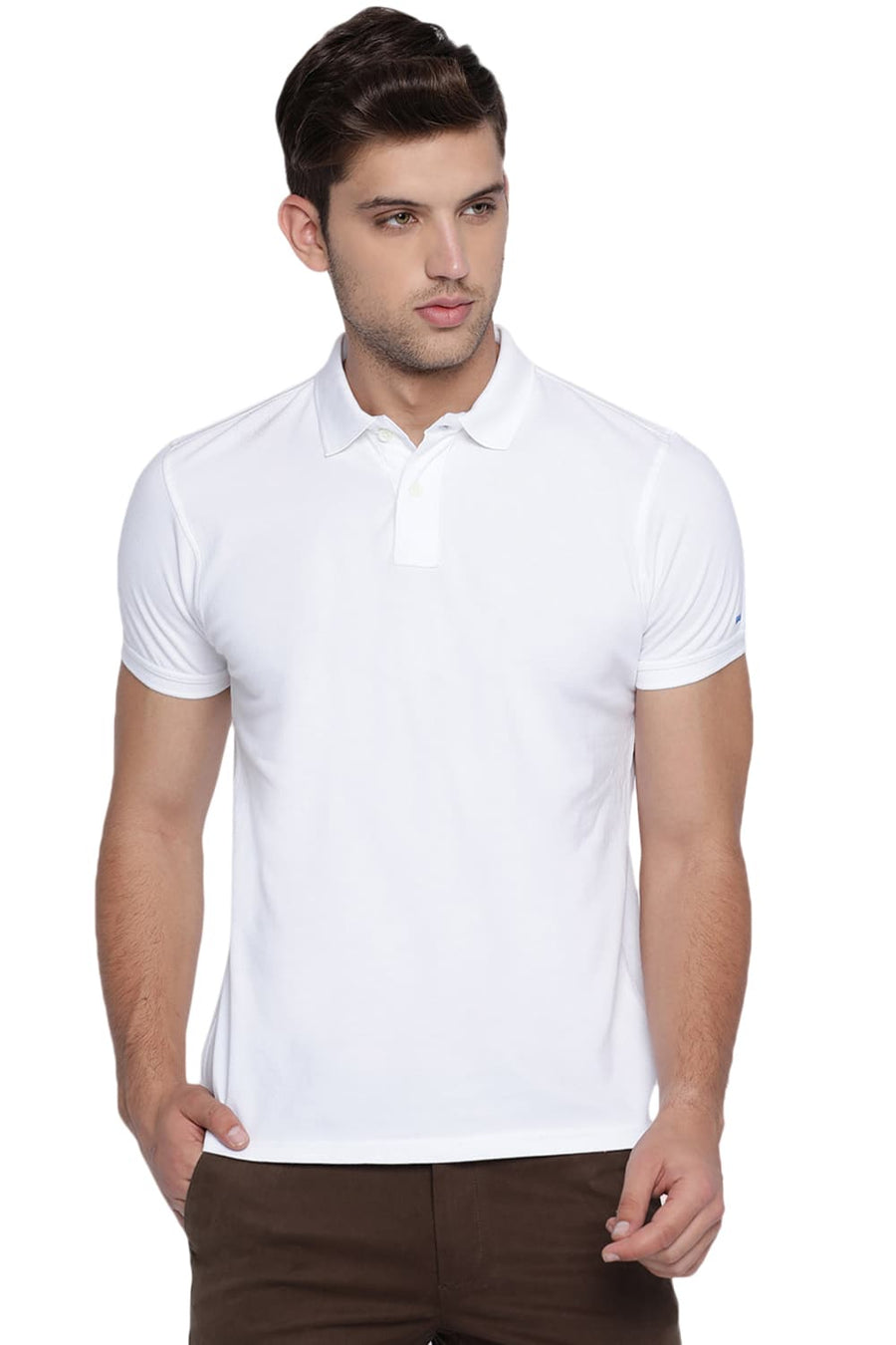 BASICS MUSCLE FIT BRIGHT WHITE POLO T SHIRT
